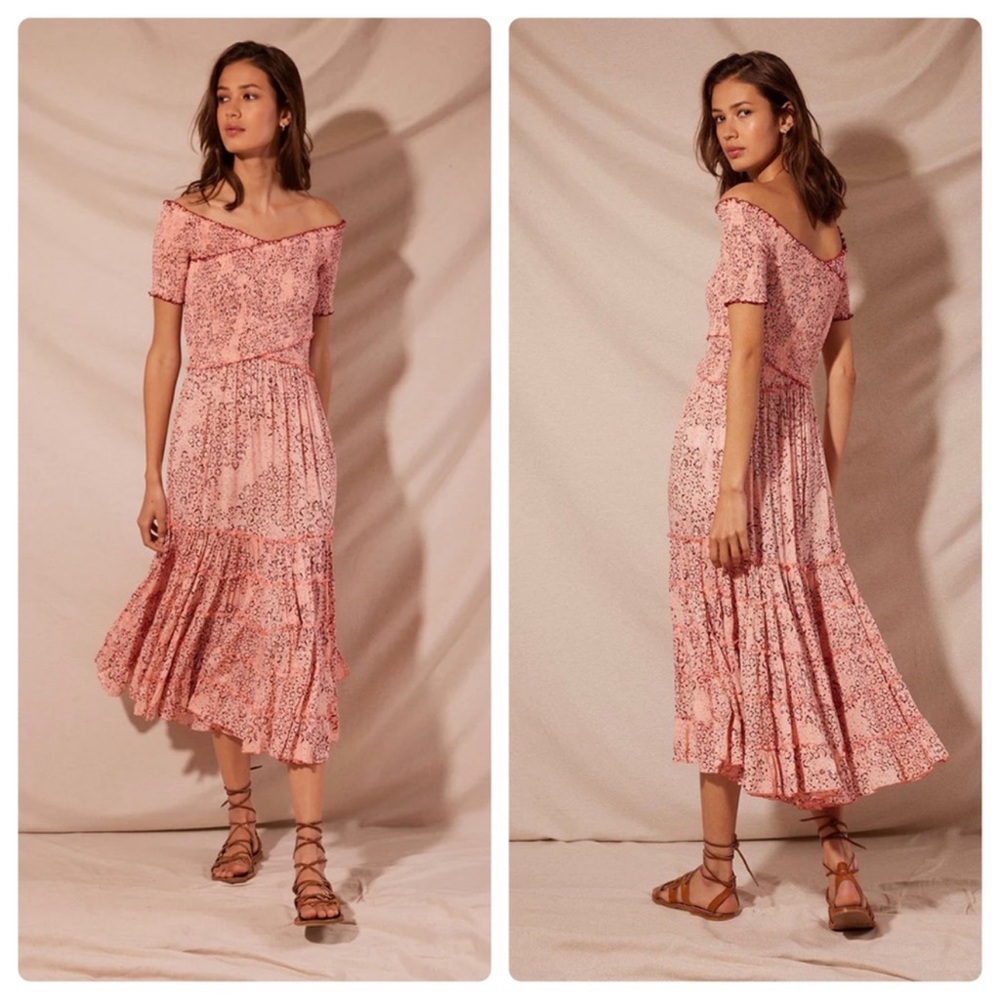 Poupette St. Barth Soledad Midi Dress Pink Size M